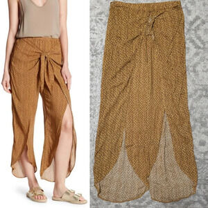 DRESS FORUM Geometric Print Camel Wide Split Leg Pants, Tie Front, 100 Rayon, M